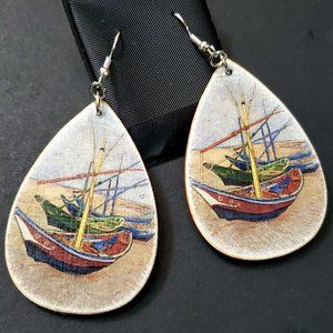 Fishing Boat: Van Gogh Decoupage Earrings